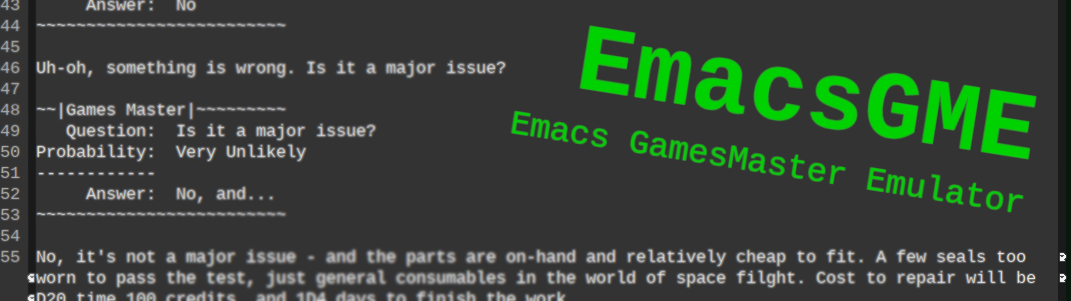 EmacsGME – Emacs Games Master Emulator – v0.1 Release